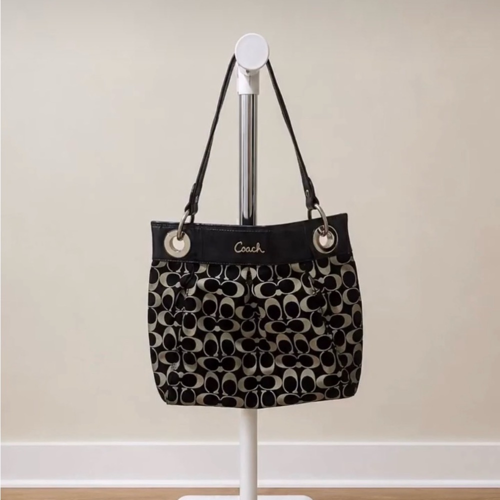 Vintage Coach Black Signature Canvas Shoulder Bag